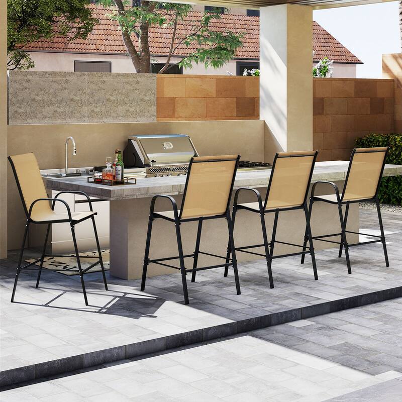 29" Outdoor Bar Stools Set 2 Fabric High Back Chairs with Metal Frame for Decks and Porches - 24.5" x 30" x 51"