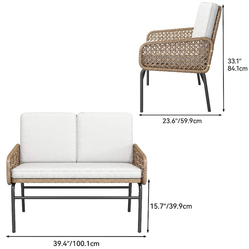 40" Patio Loveseat Wicker Outdoor Furniture - 23.6"D x 39.4"W x 33.1"H