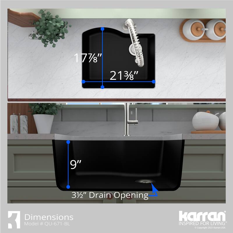 Karran Undermount Quartz 24 in. Single Bowl Kitchen Sink Kit