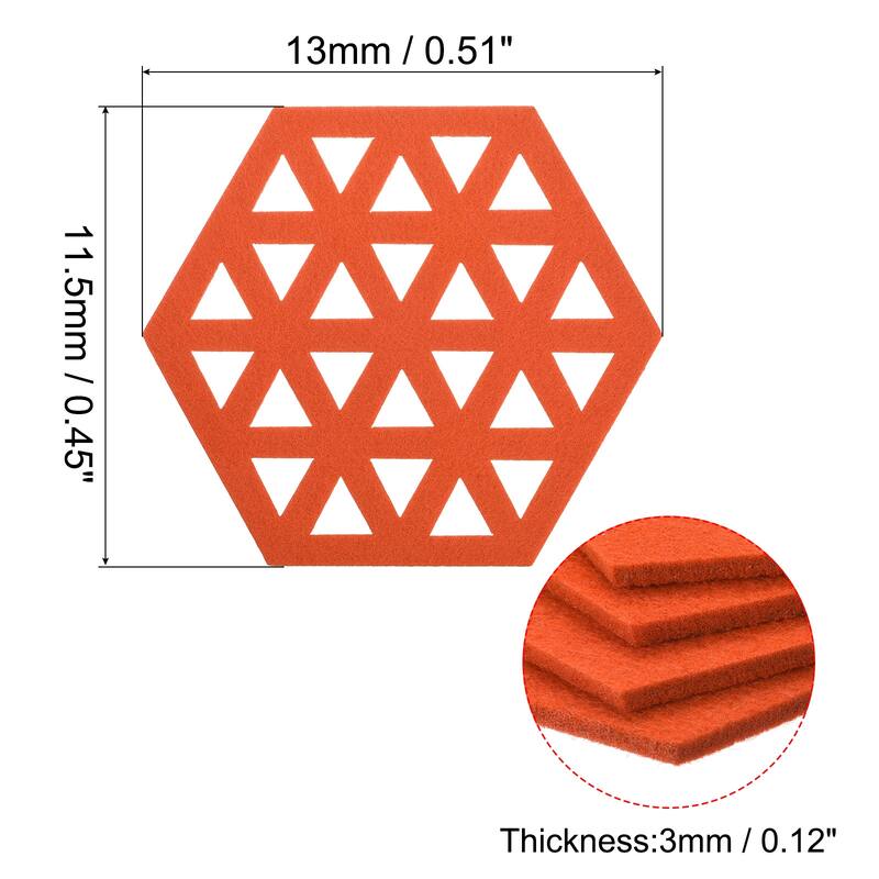 Felt Coaster, Hexagonal Pad Coaster for Drink Cup Pot Bowl Vase - Orange