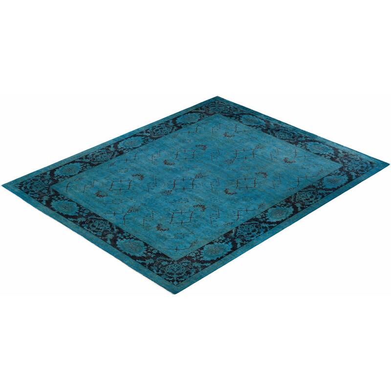 Overton Hand Knotted Wool Vintage Inspired Modern Contemporary Overdyed Blue Area Rug - 8' 3" x 10' 3"