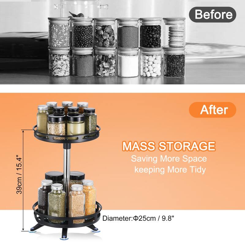 Lazy Susan Organizer, 2 Tier Rotating Spice Rack Organizer for Cabinet, Black - Black