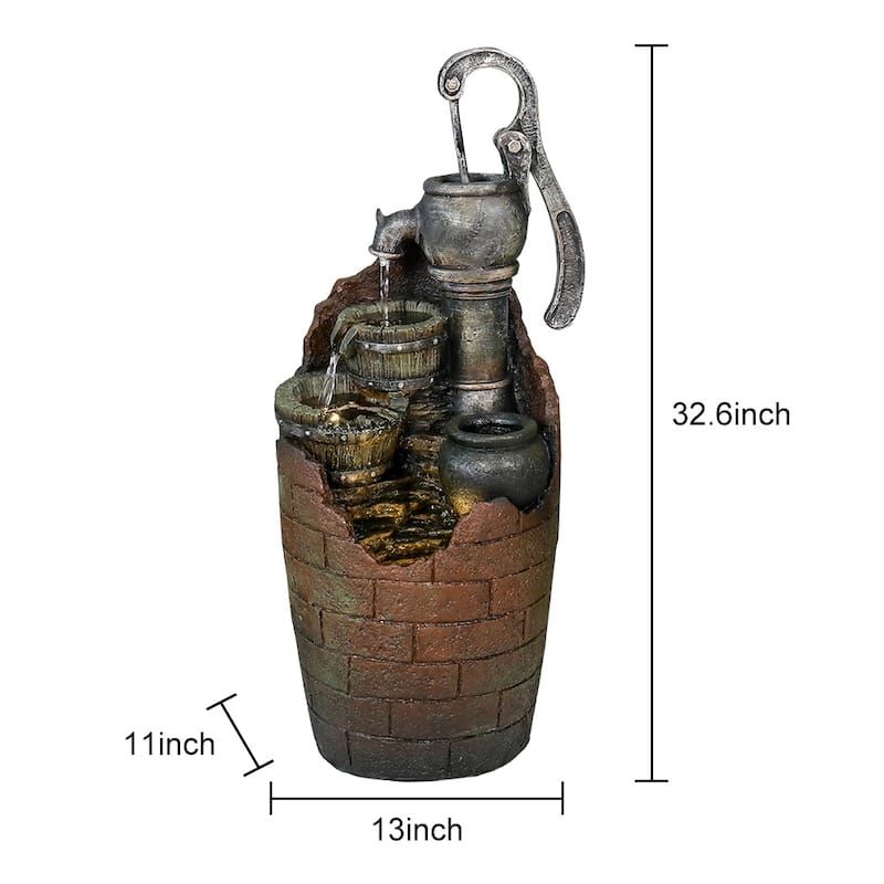 32.6-inch High Water Pump Cascading Water Fountain with LED Lights