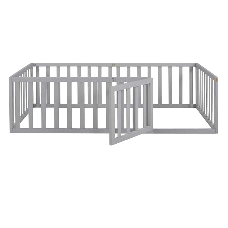 Montessori Twin Floor Bed with Fence and Door - Safe, Fun, and Functional Design for Toddlers
