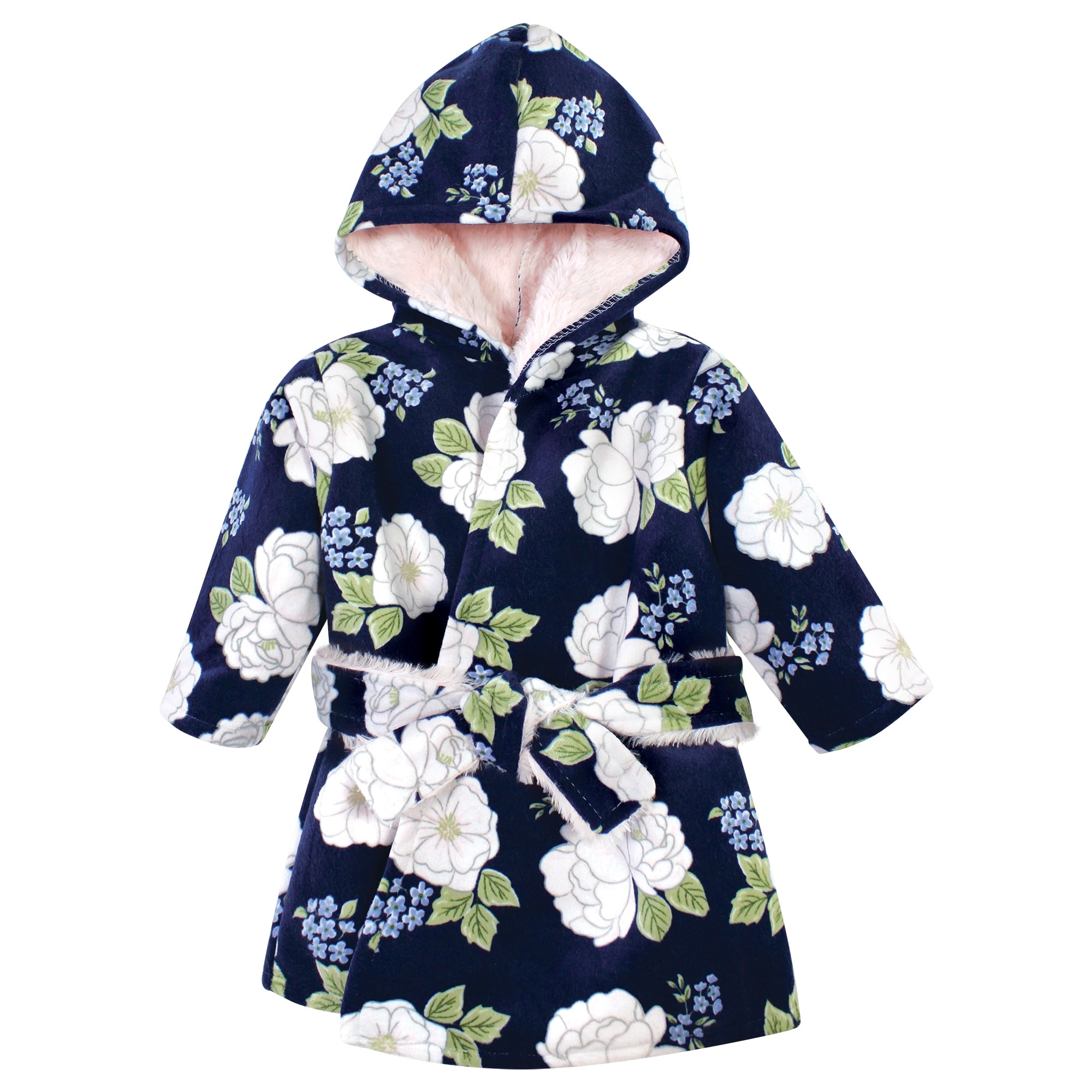 Hudson Baby Infant Girl Mink with Faux Fur Lining Pool and Beach Robe Cover-ups, White Peonies