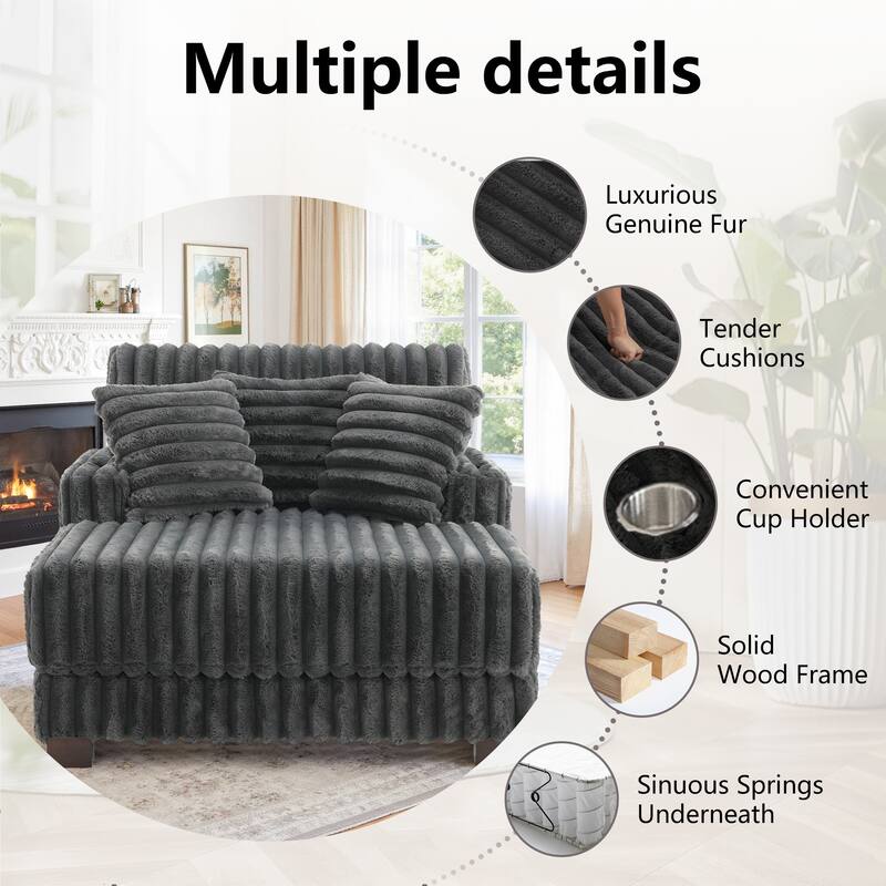 41.7" W Upholstered Plush Corduroy Chaise Lounge with Pillows