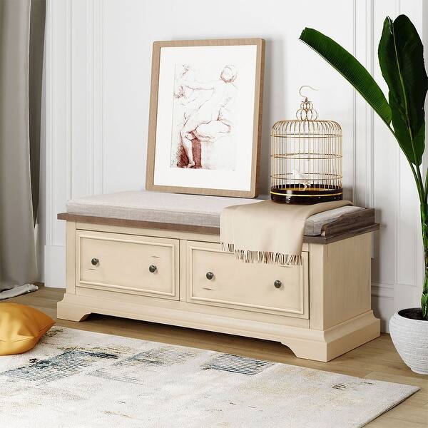 slide 1 of 20, Merax Wood Storage Bench with 2 Storage Drawers, Fully Assembled