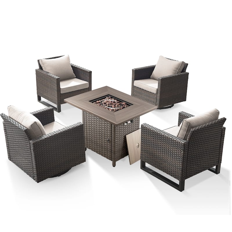 5 Pieces Fire Pit Table with Outdoor Swivel Chair Patio Chair