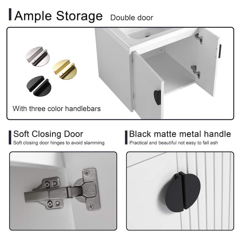 Malwee 24"/28" Floating Bathroom Vanity, Wall Mounted Bathroom Vanity with Ceramic Sink and Soft Close Door