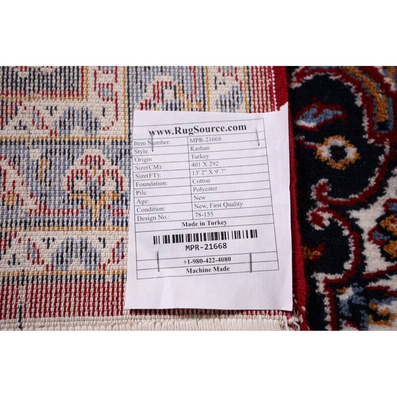Traditional Floral Red Kashan Turkish Rug Machine-Made Oriental Carpet - 9'7" x 13'2"