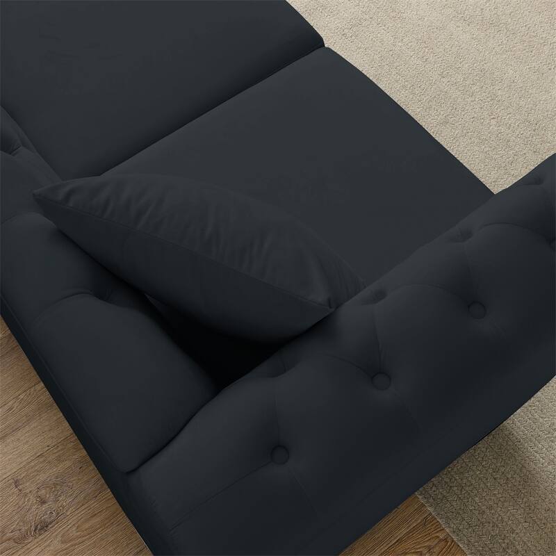 58.8" 2 Seater Velvet Sofa with Rolled Arms and Two Pillows