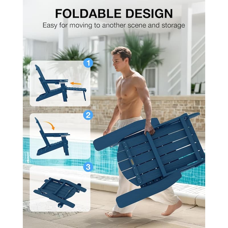 WINSOON All Weather HIPS Folding Adirondack Chair with Adjustable Backrest and Retractable Ottoman