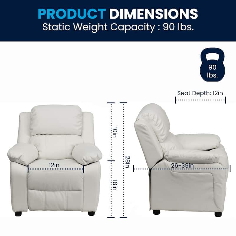 Deluxe Padded Contemporary Kids Recliner with Storage Arms