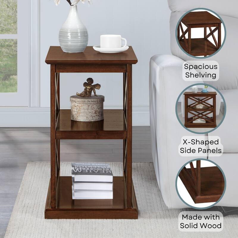 Chairside End Table with Shelves Modern Farmhouse Three-Tier Storage Solid Wood with Beveled Edges for Living Spaces - 14