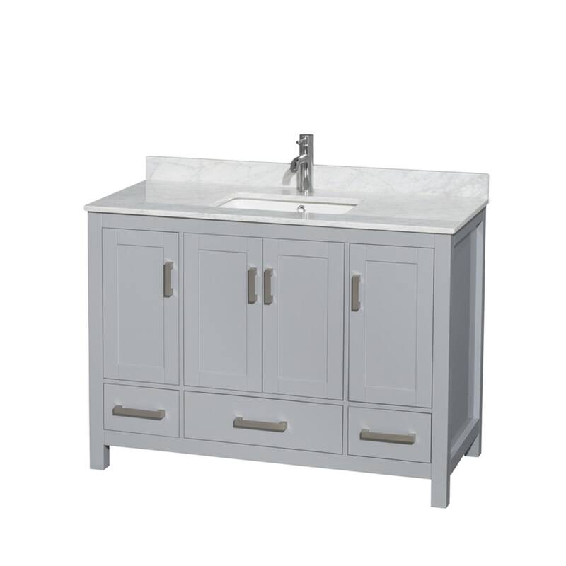 Wyndham Collection Sheffield 48" Single Bathroom Vanity - Gray / White Carrara Marble Top / Brushed Chrome - Steel Finish