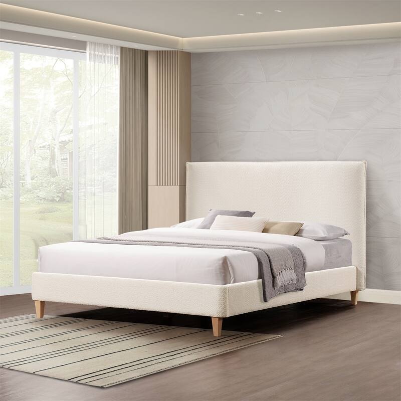 Queen Size Vireo Upholstered Platform Bed, Pearl White/Tungsten Gray