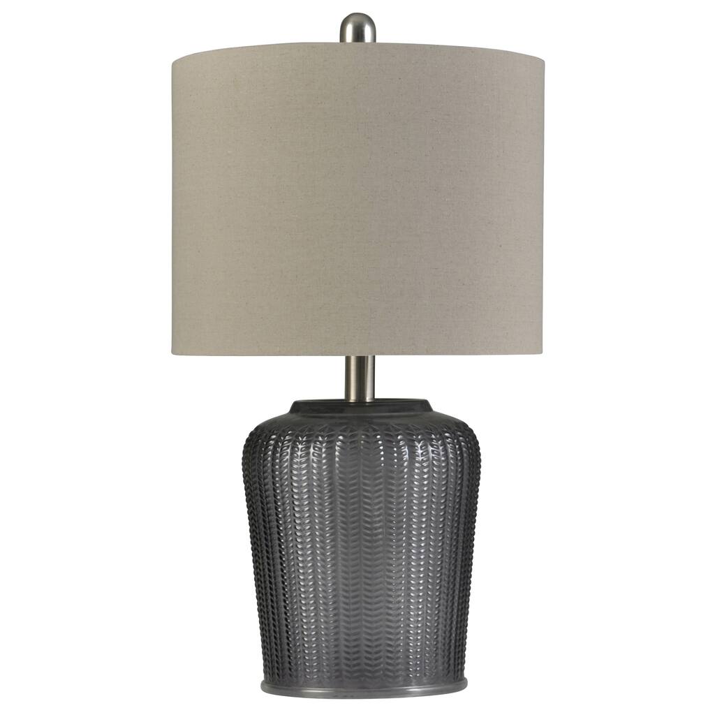 StyleCraft Textured Slate Gray Glass Table Lamp with Light Tan Drum Shade
