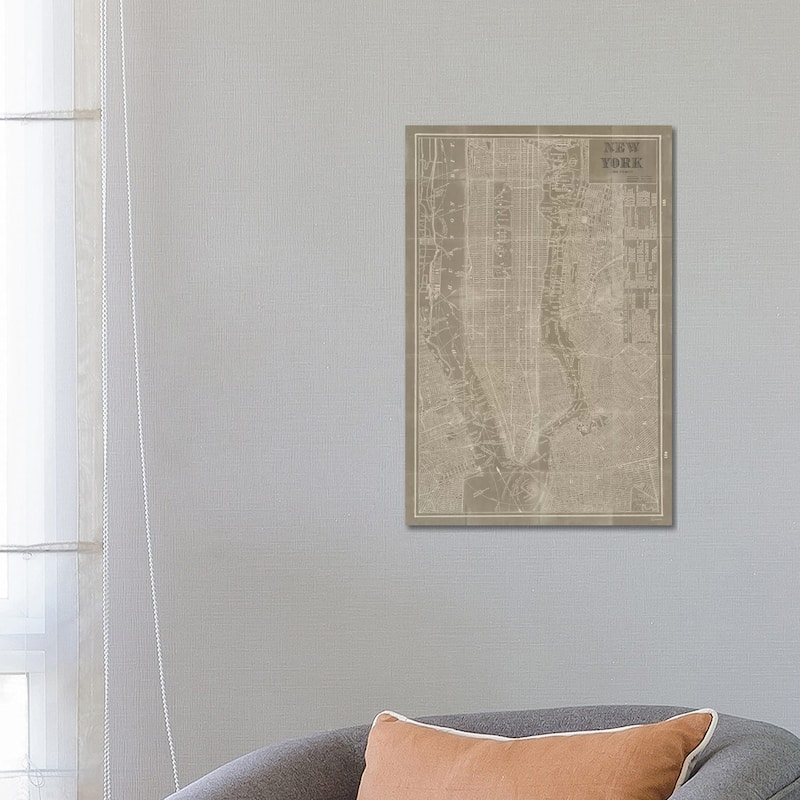 iCanvas "Blueprint Map New York Taupe" by Sue Schlabach Canvas Print - 26x18x1.5