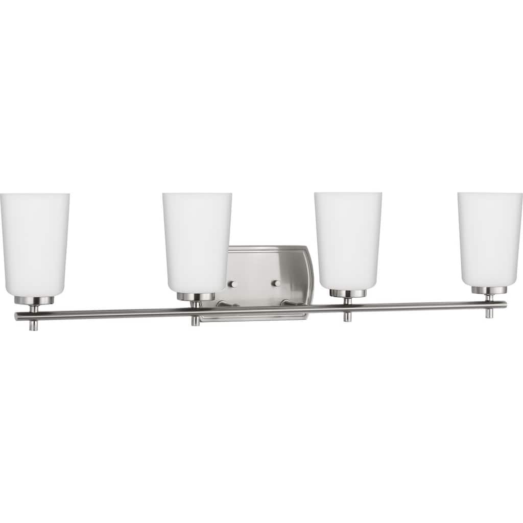Adley Collection Four-Light Brushed Nickel Etched Opal Glass New Traditional Bath Vanity Light - 32 in x 6 in x 7.625 in