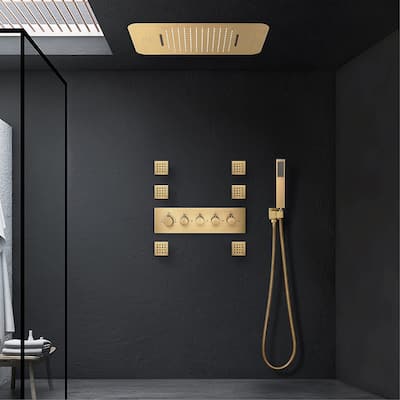 DeerCreek 23" Shower System- LED Music Railfall Waterfall Thermostatic Faucet w/ Jets - BG - Brushed Gold