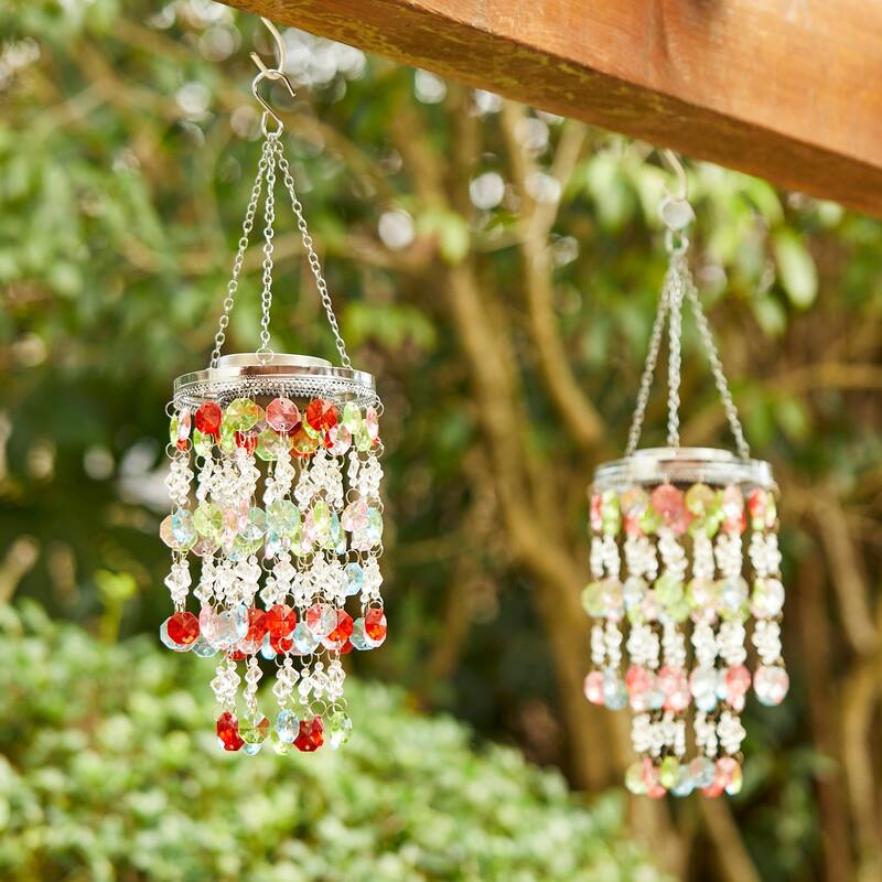 Glitzhome 19"H Solar Lighted Patriotic Wind Chime Hanging Decor