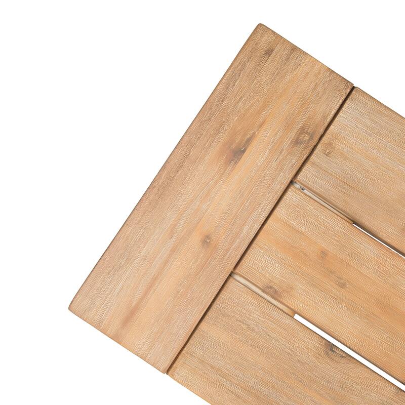 Outdoor 3 Piece Acacia Wood Rectangular Dining Table Set with 2 Benches Slatted Tabletop Patio Garden Picnic Table