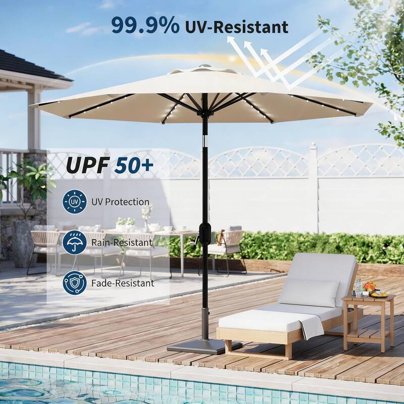 9 ft Patio Umbrella, 8 Sturdy Ribs, with Lights