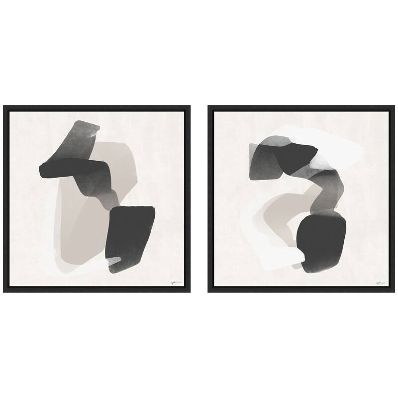 Kate and Laurel Abstract Neutral 01 & 02 2 Piece Framed Canvas Wall Art Set by Gabrielly Guedes - 2 Piece Set 22x22 - Black