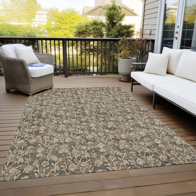 Machine Washable Indoor/ Outdoor Chantille Modern Floral Impressions Rug