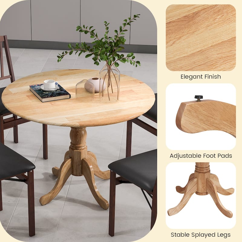 Wooden Dining Table with Round Tabletop and Curved Trestle Legs - 39.37" x 39.37" x 28.74"