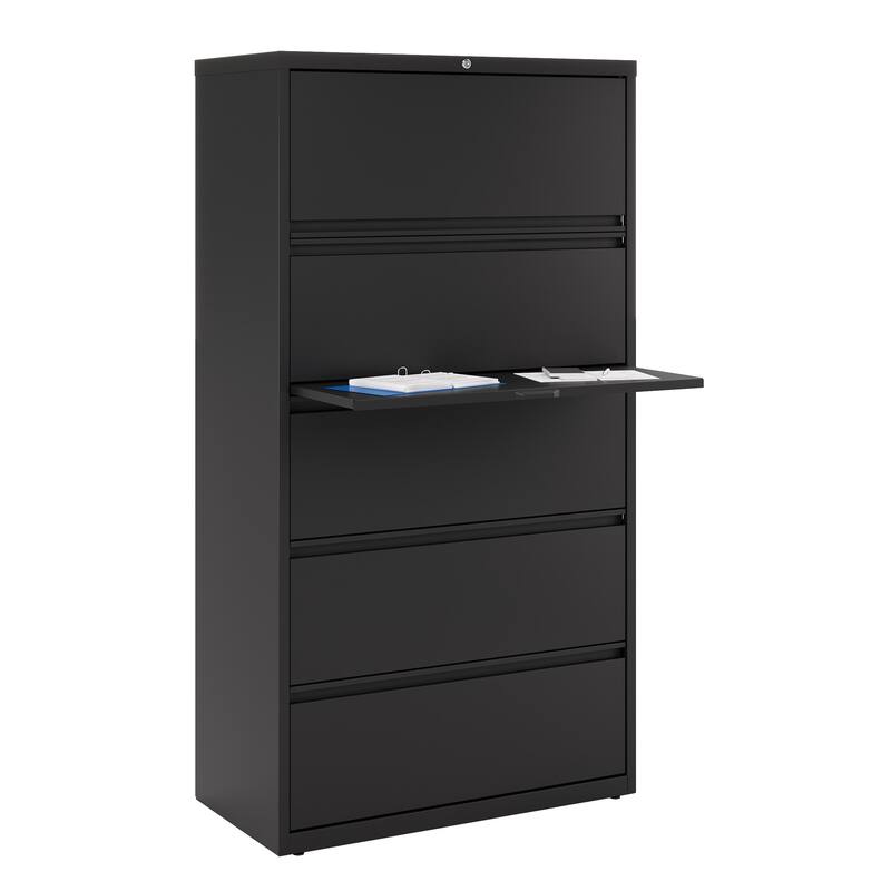 Hirsh 36-in Wide HL10000 Series 5 Drawer Lateral File Cabinet with Posting Shelf and Roll-Out Binder Storage, White