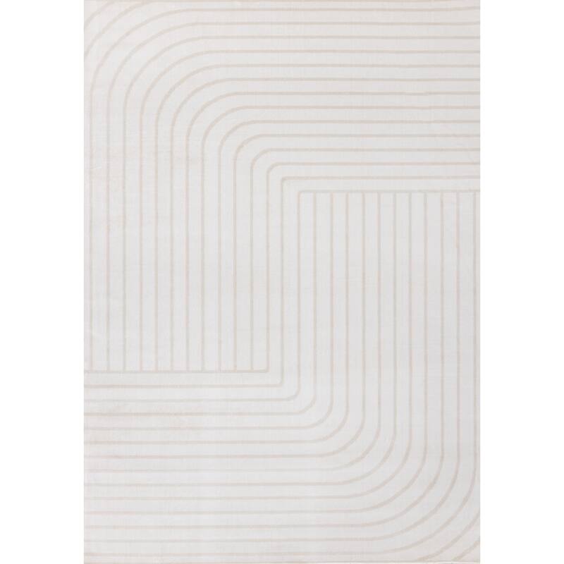 Washable Beige White Modern Curves Area Rug