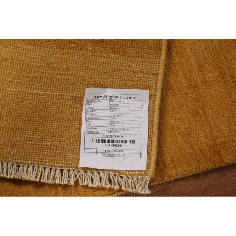 Yellow Gold Modern Gabbeh Oriental Foyer Rug Handmade Wool Carpet - 3'4"x 4'10"