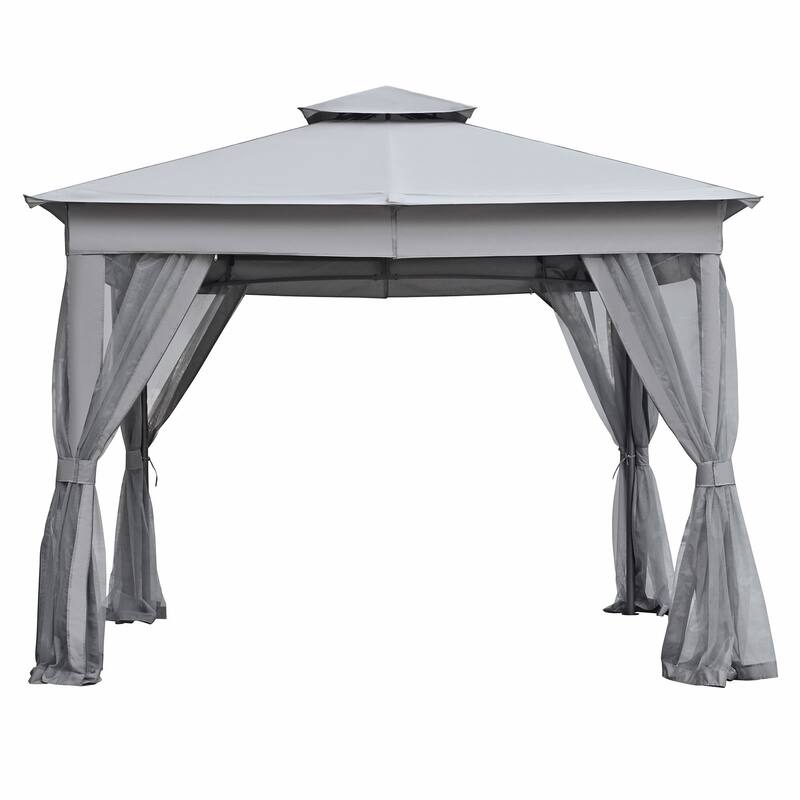10x10 FT Outdoor Gazebo Tent with Double Roofs and Mosquito Netting
