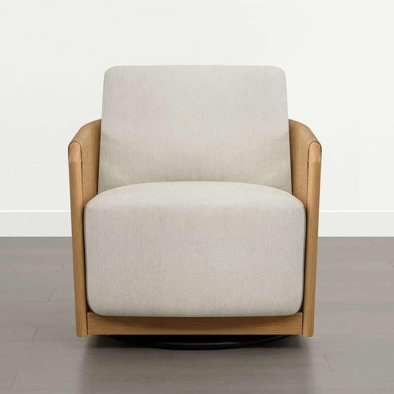 Spruce & Spring Boho Braid Swivel Accent Chair with Woven Paper Rope Armrests&Wood-Look Metal Frame