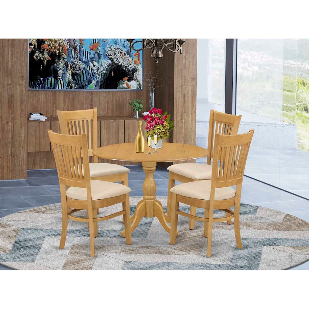 HomeStock 5-Piece Natural Oak Finish Solid Wood Top Dining table with 4 Chairs with Slat Back
