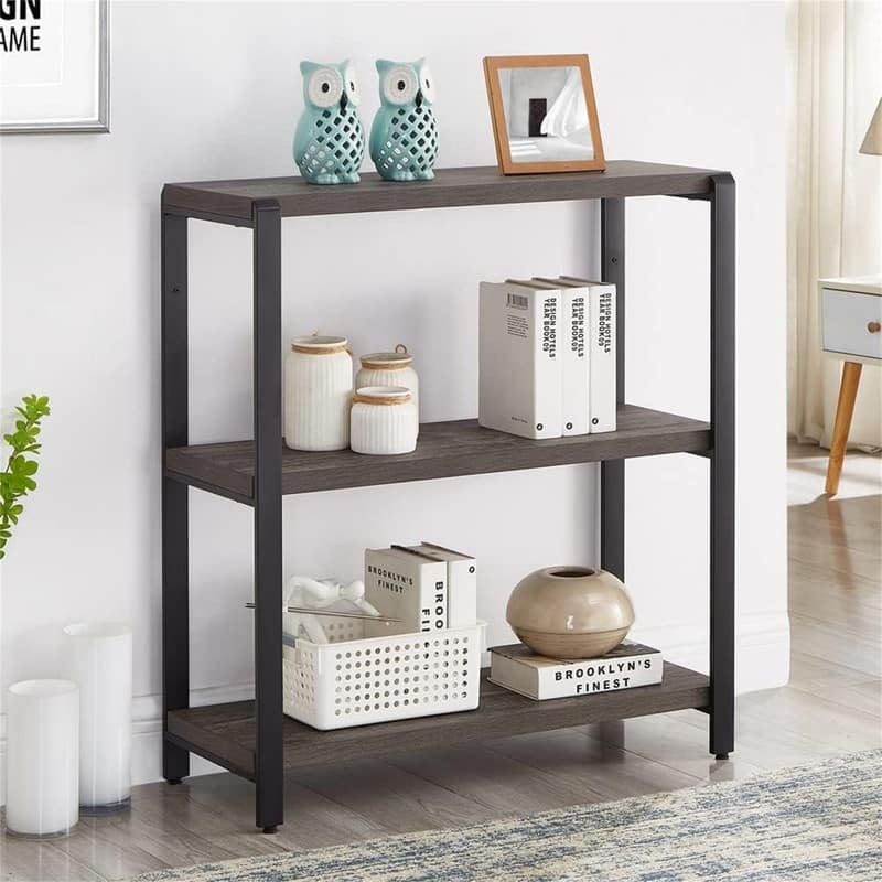 Bookshelf and Bookcase 3 Tier Vintage Shelf for Office - 12"D x 31.4"W x 34.1"H