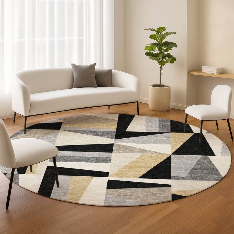 Machine Washable Indoor/ Outdoor Contemporry Mosaic Chantille Rug