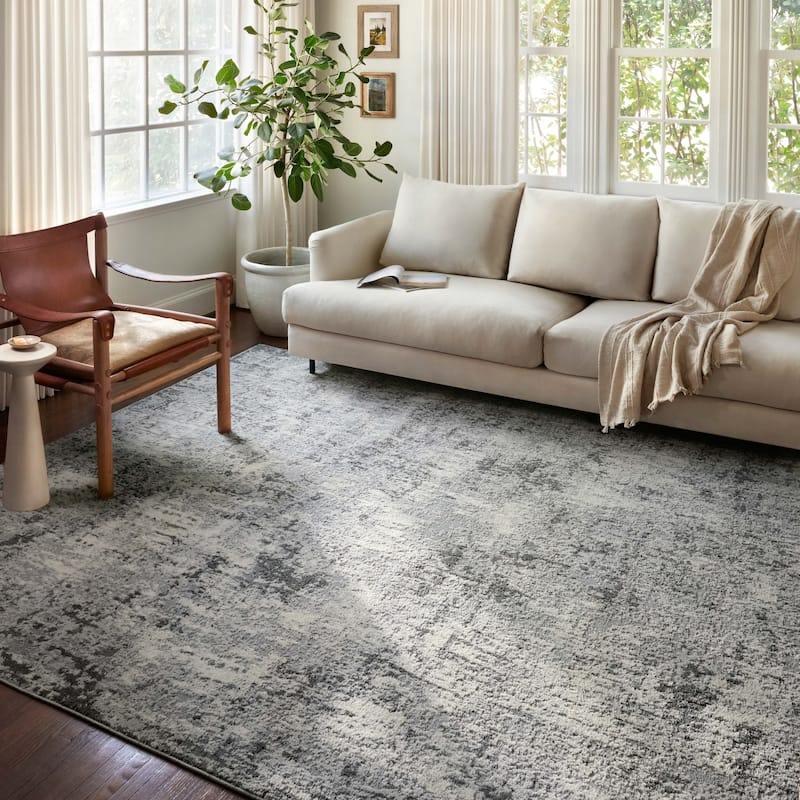 Alexander Home Grant Modern Abstract Area Rug - 11'-2" x 15' - Pebble / Charcoal