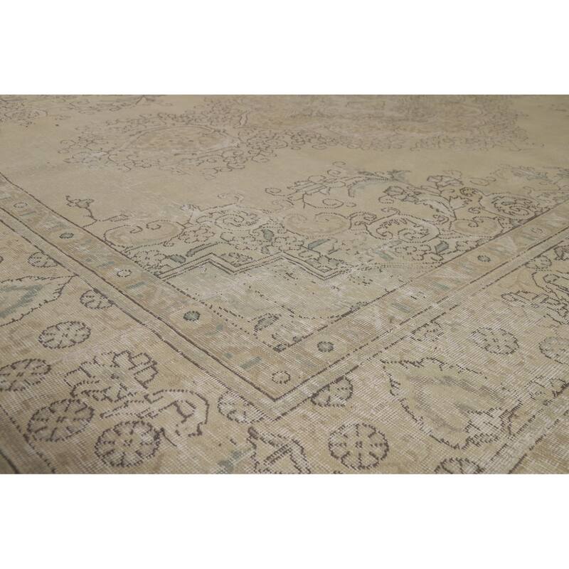 Tabriz Persian Vintage Area Rug Handmade Traditional Beige Wool Carpet - 9'6"x 12'10"