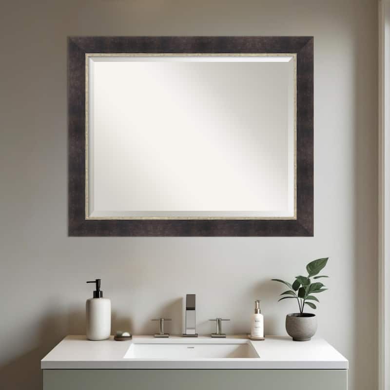 Odin Antique Bronze Beveled Wood Framed Bathroom Vanity Wall Mirror - Odin Antique Bronze