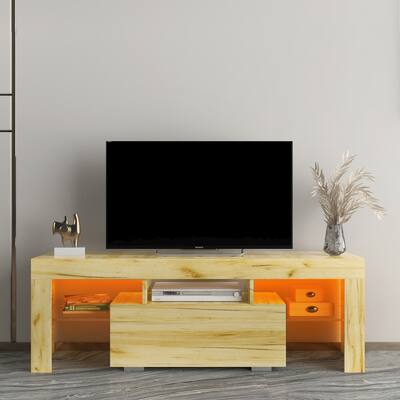 TV Stand with Drawer &Shelves, Entertainment Center, LED Lights, Oak - 51.2×13.8×17.7in