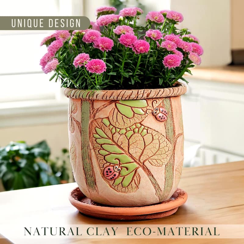 Golden Ceramics 5.9" Handmade Flower Pot Planter - Ladybugs