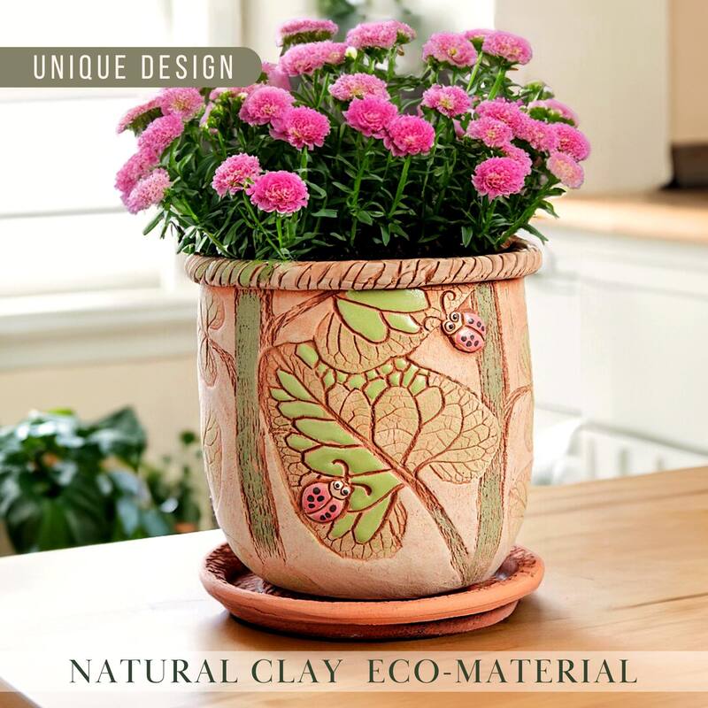 Golden Ceramics 7.5" Handmade Flower Pot Planter - Ladybugs