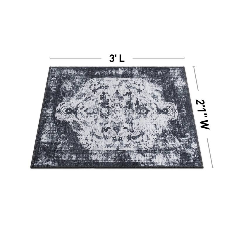Vintage Distressed Medallion Machine Washable Area Rug