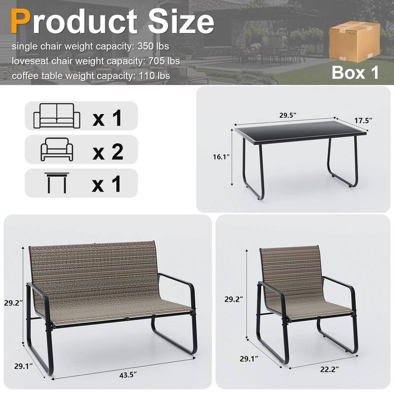 Kullavik 4 Pieces Textile Patio Conversation Set with Coffee Table, Loveseat and 2 Single Chairs