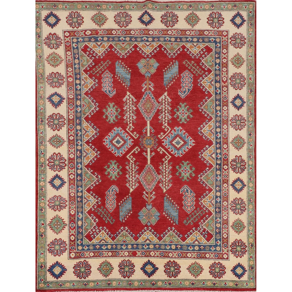 Red Traditional Kazak Oriental Area Rug Handmade Wool Carpet - 5'3" x 6'5"