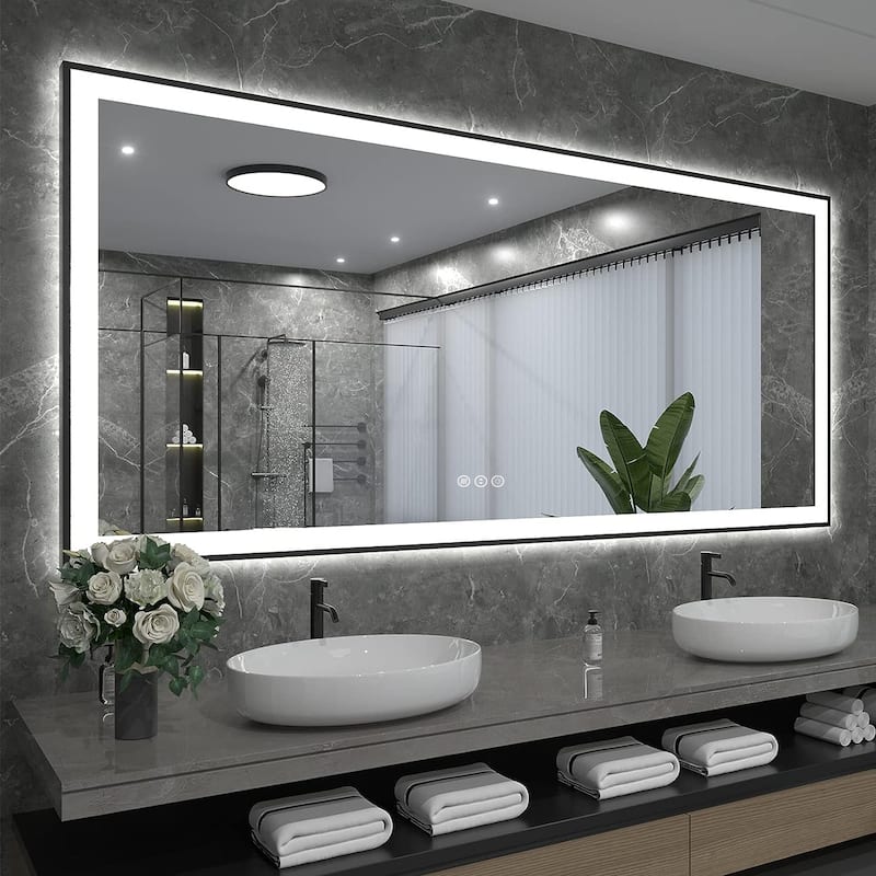 KIOTEE Black Frame LED Bathroom Vanity Mirror with 3 Years Warranty - 77x36