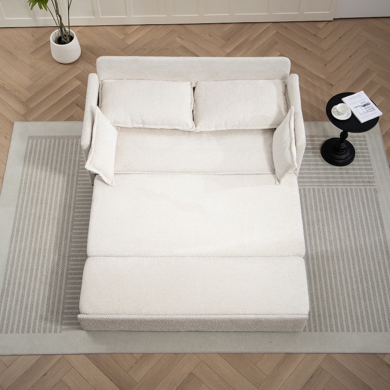 59.5" Loveseat Sofa Bed, Upholstered Pull-Out Sleeper Couch with Charging Ports Modern Convertible Couch for Small Spaces