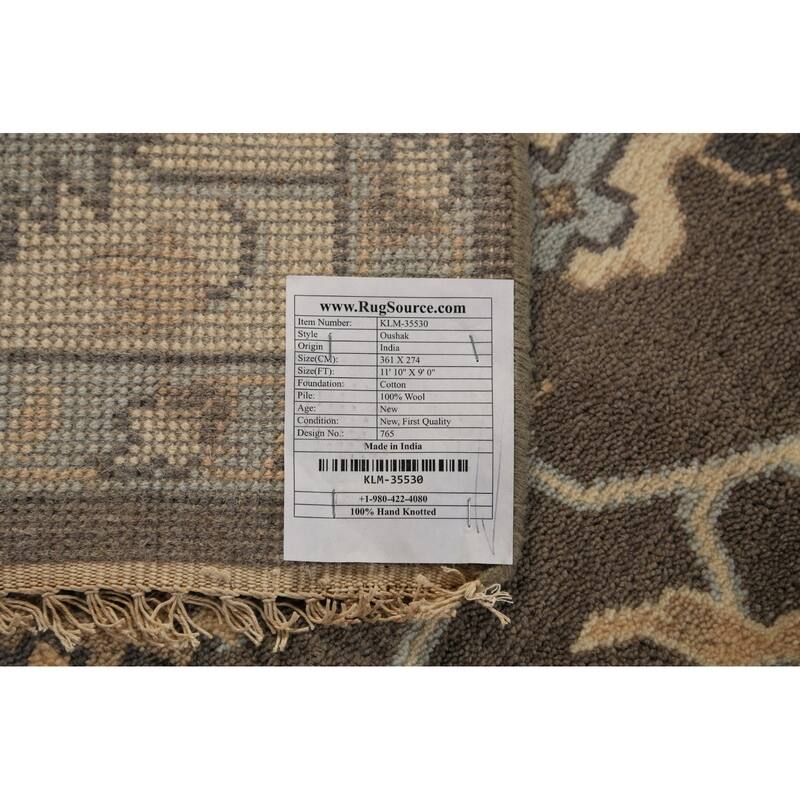 Brown Floral Oushak Indian Area Rug Hand-Knotted Wool Carpet - 9'0"x 11'10"